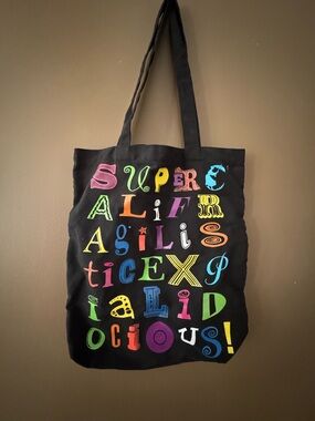 Mary Poppins Black Canvas Tote Bag with Colorful Lettering